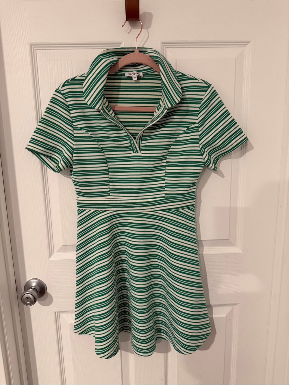 Striped Green and White Polo Mini Dress - Casual Fit